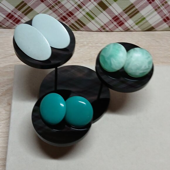 Set of 3 Pair Vintage Fashion Jewelry Plastic/Metal Turquoise/Green Costume #70W - Picture 9 of 15